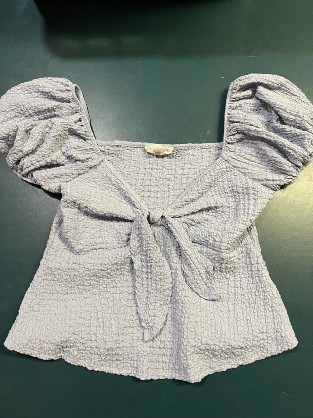 See You Monday Powder Blue Puff-Sleeve Tie-Front Crop Top (226) - Picture 6 of 6